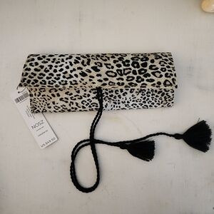 Chicos Leopard Print Jewelry Roll with Black Tassels